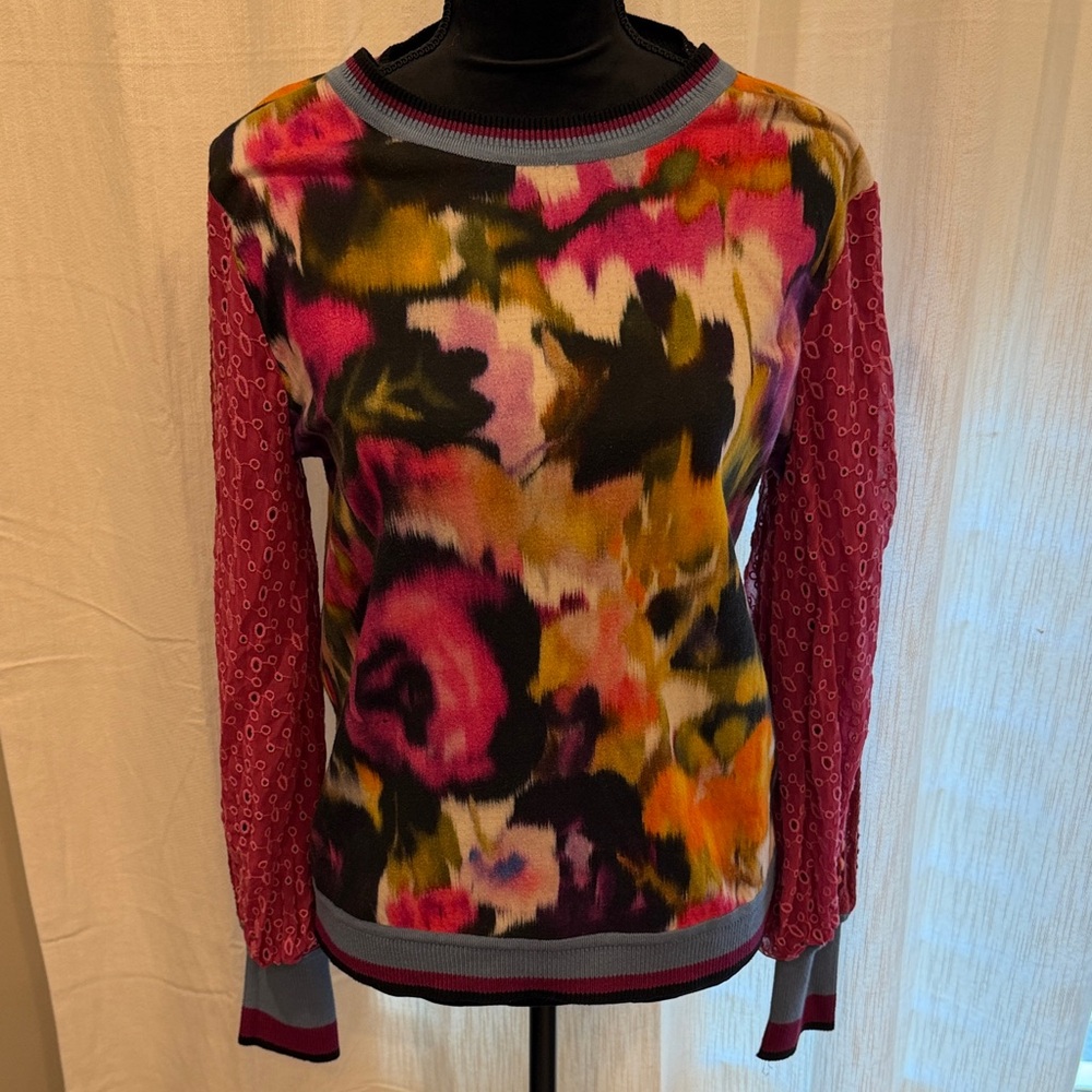 Floral Multicolor Sweater with Patterned Sleeves